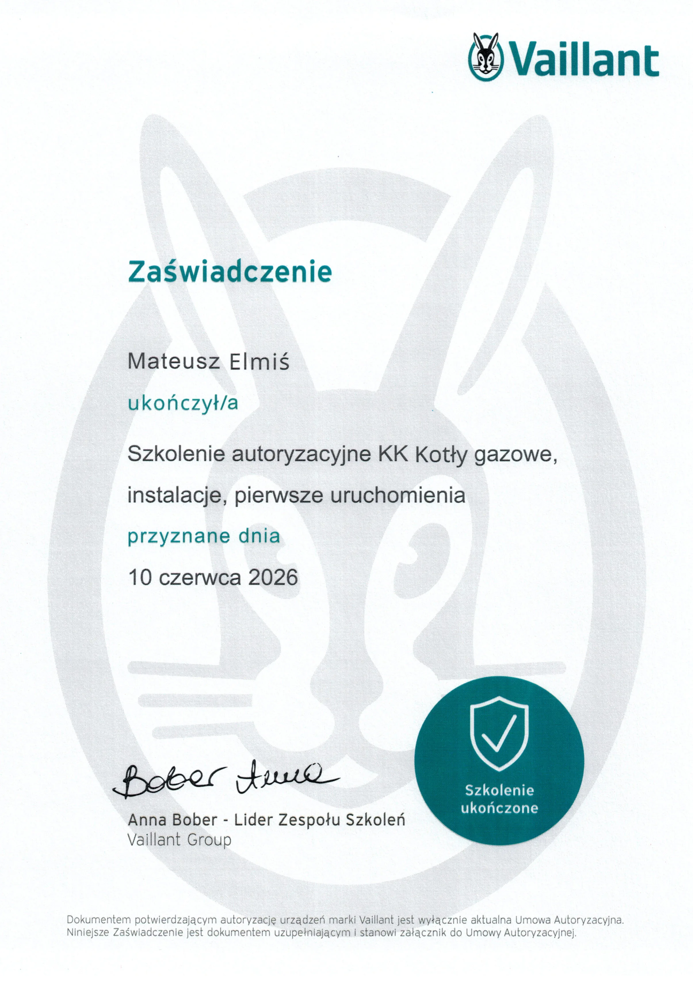 Vaillant Certyfikat 
